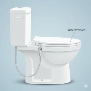 Side view illustration of a non-electric manual bidet toilet seat, clearly showing the easy-to-use lever or dial for water pressure control.