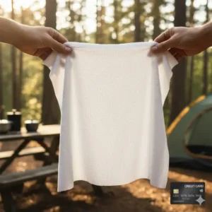 Close-up showing the oversized, thick size of the bathing wipes for camping, highlighting their durability for full-body cleaning.