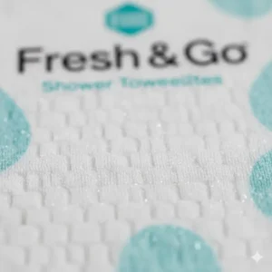 Close-up of the textured material of the shower towelette, demonstrating its gentle yet effective cleansing and exfoliating surface.