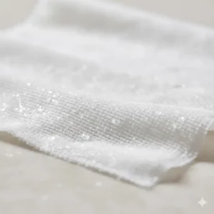 Texture of a large, thick body cleansing wipe showing its durability and moisturizing properties.