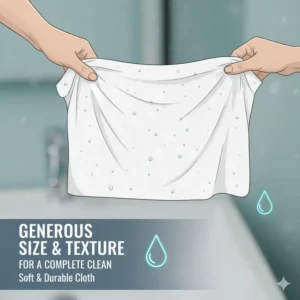 Image showing the generous size and gentle, textured surface of a single cleansing body wash wipes unfolded.