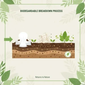 Simple scientific diagram illustrating how a $\text{biodegradable wet wipe}$ naturally breaks down in the soil or compost over time.
