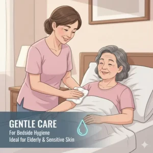 A caregiver gently using body wash wipes for an elderly or bed-bound individual, illustrating their use in personal care and hygiene.