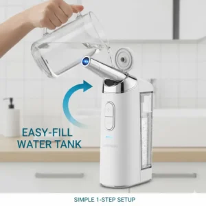 Simple graphic showing the easy setup of a battery operated bidet – filling the reservoir.