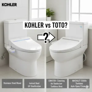 Detailed view of the side-mount control panel often found on a Kohler bidet seat, contrasting with TOTO in Kohler vs Toto bidet.