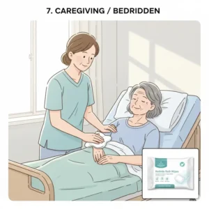 Wipe package highlighting features like sensitive skin formula, pH-balanced, and paraben-free wipes to clean body.