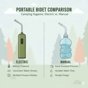 A side-by-side comparison diagram of electric and manual models to find the best camping bidet.