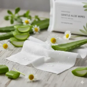 Close-up of a soft, moist wipe infused with gentle ingredients, representing the quality of the best adult wipes for sensitive skin.