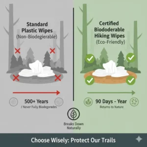 A comparison chart showing how quickly biodegradable wipes for hiking materials break down versus standard synthetic wipes.
