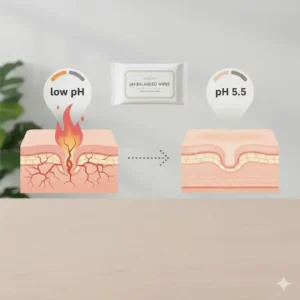 Diagram illustrating how pH-balanced technology is utilized in the best adult wipes for sensitive skin to protect the skin barrier.
