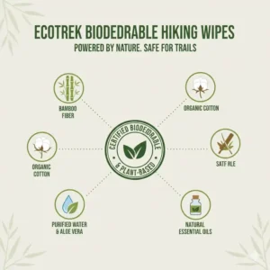 Diagram showing the plant-based, natural composition and ingredients used in the best biodegradable wipes for hiking products.