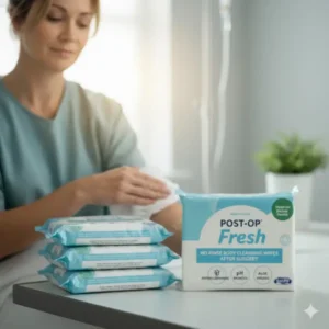 Image demonstrating the softness of a medical-grade body cleansing wipes after surgery on sensitive skin.