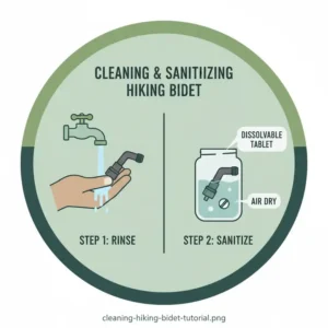 Steps on how to properly wash and sanitize your hiking bidet after a trip.