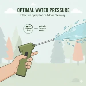Detailed view of the powerful and adjustable water spray pattern from the best camping bidet.