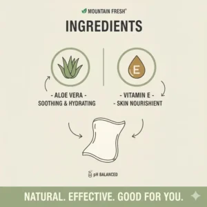 Illustration highlighting the aloe vera and vitamin E formula of these large body wipes for camping.