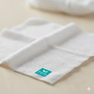 A close-up macro shot of the thick, textured, and biodegradable material of the shower on the go wipes.