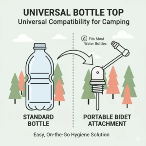 Illustration of a universal attachment that turns any water bottle into the best camping bidet.