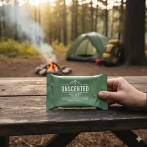 A clearly labeled, fragrance-free package representing one of the best wipes for backpacking options for sensitive skin or wildlife safety.