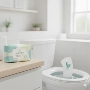 An image showing a packet of flushable wipes, a convenient feature often found in the best adult wipes for sensitive skin options.