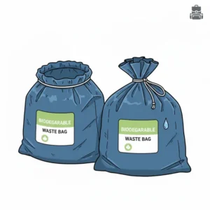 Close-up view of leak-proof disposal solutions for a portable toilet and bags system.