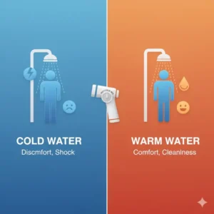 A comparison between cold spray and the comfort of a handheld bidet with warm water.
