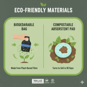Eco-friendly graphic showcasing the compostable material of these biodegradable portable loo bags.