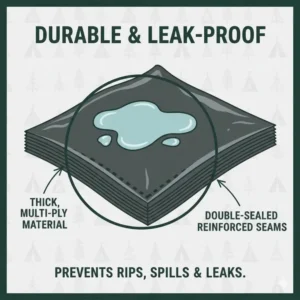 Close-up illustration of the reinforced seams and thick material of heavy-duty portable potty bags.