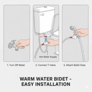 Step-by-step guide for the DIY installation of a handheld bidet with warm water system.