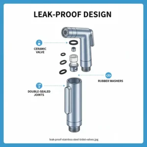 Illustration showing the stainless steel bidet spray being used for personal hygiene and pet washing.