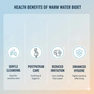 Infographic detailing the health and skin benefits of using a handheld bidet with warm water.
