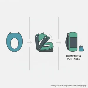 An illustration showing the folding mechanism of a compact backpacking toilet seat.