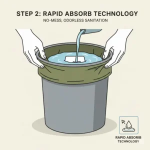 Illustration of the rapid liquid-to-gel technology used inside these emergency toilet bags for sanitation.