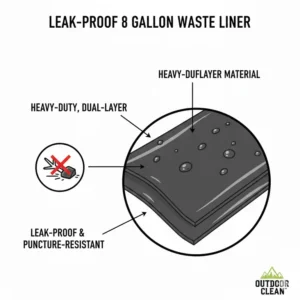 Close-up illustration of the leak-proof and puncture-resistant material used in 8 gallon toilet waste bags
