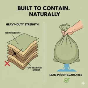A diagram showing the reinforced strength of leak-proof compost toilet bags.