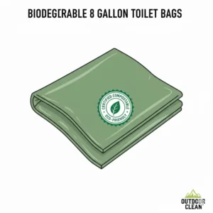 Eco-friendly biodegradable 8 gallon toilet waste bags featuring a green compostable certification seal.