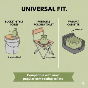 Size guide for different portable toilets compatible with compost toilet bags.