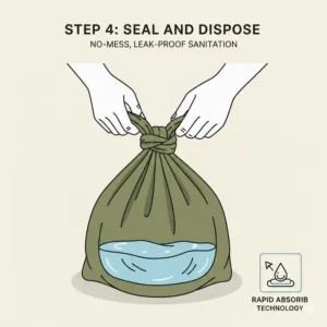 An eco-friendly illustration highlighting the biodegradable materials of the emergency toilet bags.