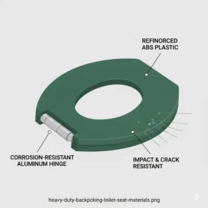 Technical illustration of the durable materials used in a heavy-duty backpacking toilet seat.