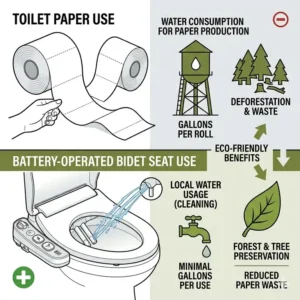 Infographic comparing toilet paper waste versus using a battery operated bidet toilet seat.
