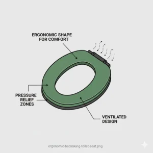 An ergonomic diagram highlighting the comfortable shape of a backpacking toilet seat.