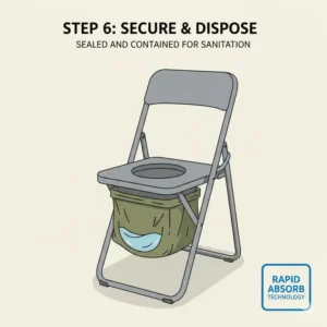 An emergency survival backpack packed with essential supplies and a pack of emergency toilet bags.