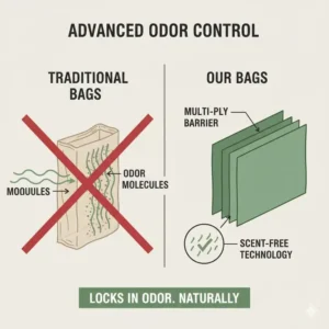 Illustration of the multi-ply odor barrier technology in compost toilet bags.