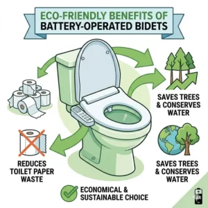 Illustration of the soft LED nightlight feature of a battery operated bidet toilet seat at night.