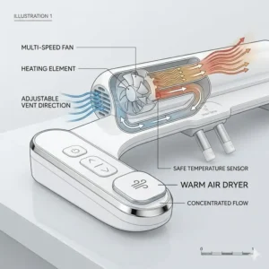 Diagram showing the warm air circulation from a bidet attachment dryer for effective drying.