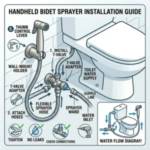 Step by step installation guide for the best handheld bidet sprayer with T-valve connection.