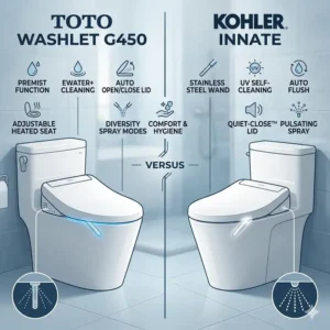 Comparing the entry-level toto vs kohler bidet toilets features and specifications.