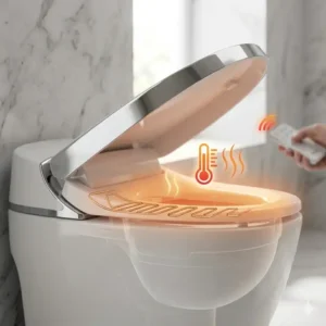 A technical diagram showing the adjustable heated surface of an automatic wc seat.