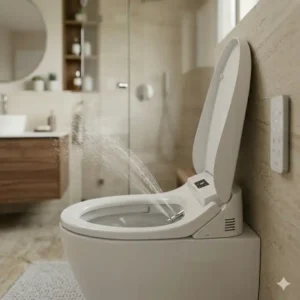 A diagram explaining the different water pressure and spray patterns of a bidet toilet with dryer.