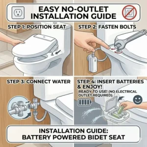 A simple step-by-step installation guide for a battery powered bidet seat with no outlet required.