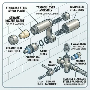 High quality stainless steel components and ceramic valve of the best handheld bidet sprayer.